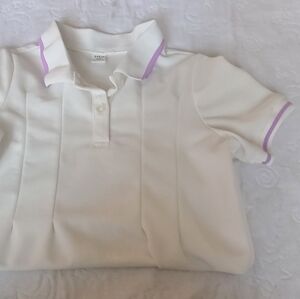 SHEIN Kids Cream Polo with Purple Trim